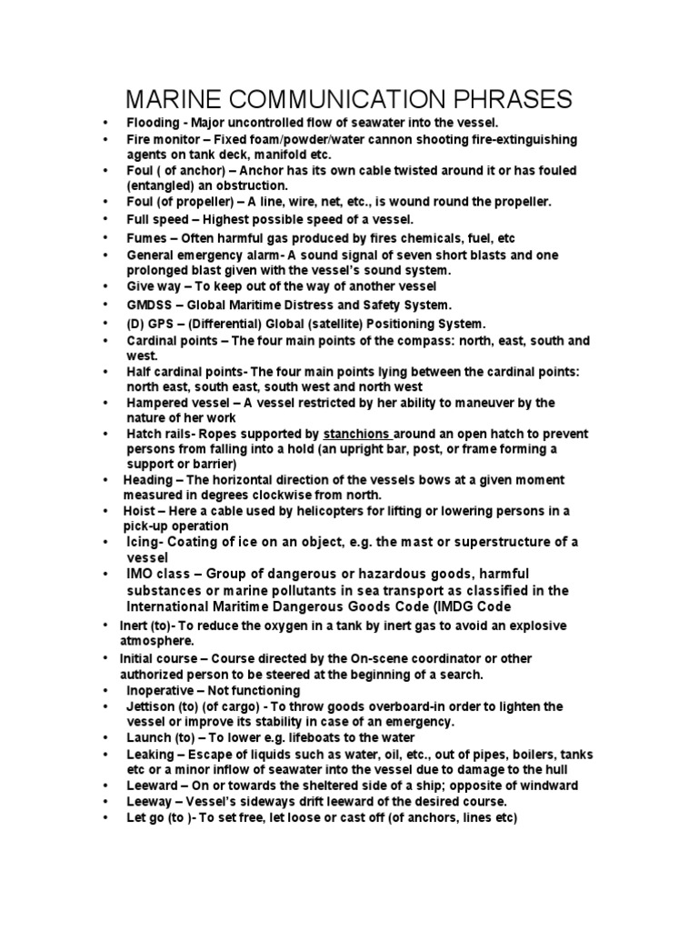 Marine Communication Phrases | PDF | Anchor | Ships