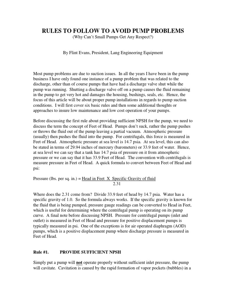Pump Basic Rules Pump Pressure
