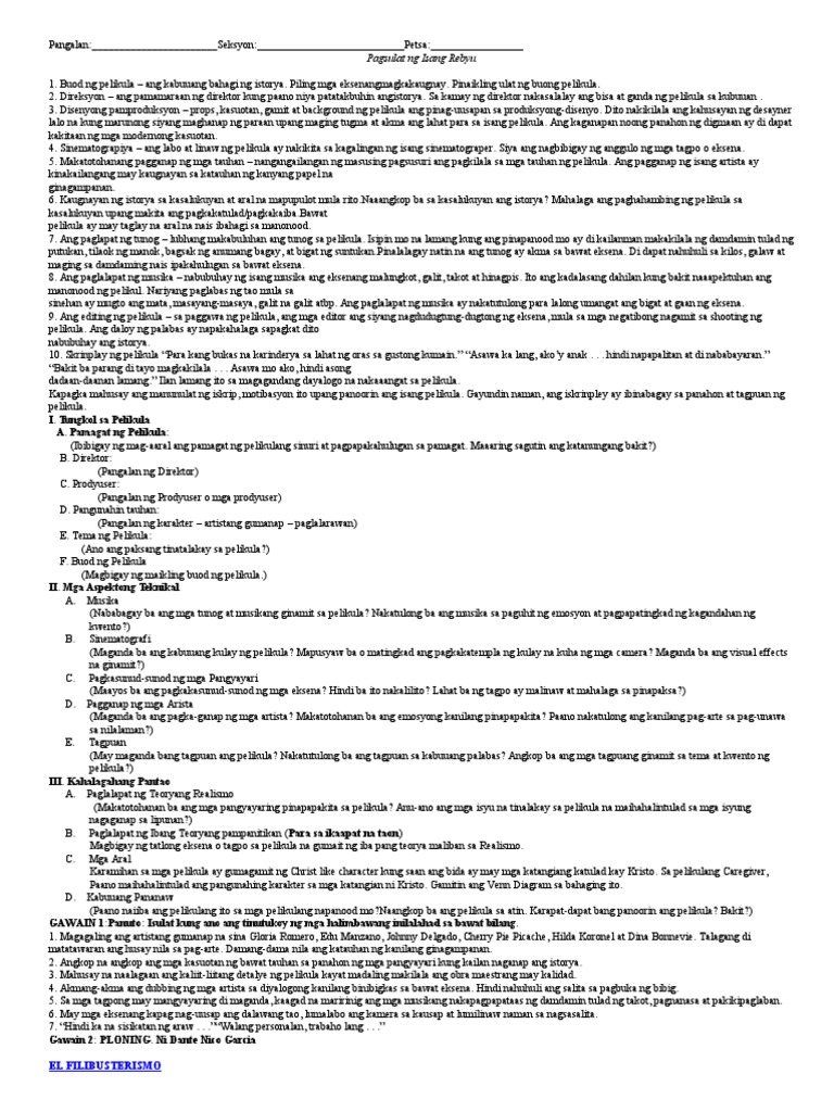Suring Pelikula at Banghay NG El Fili Last Topic | PDF