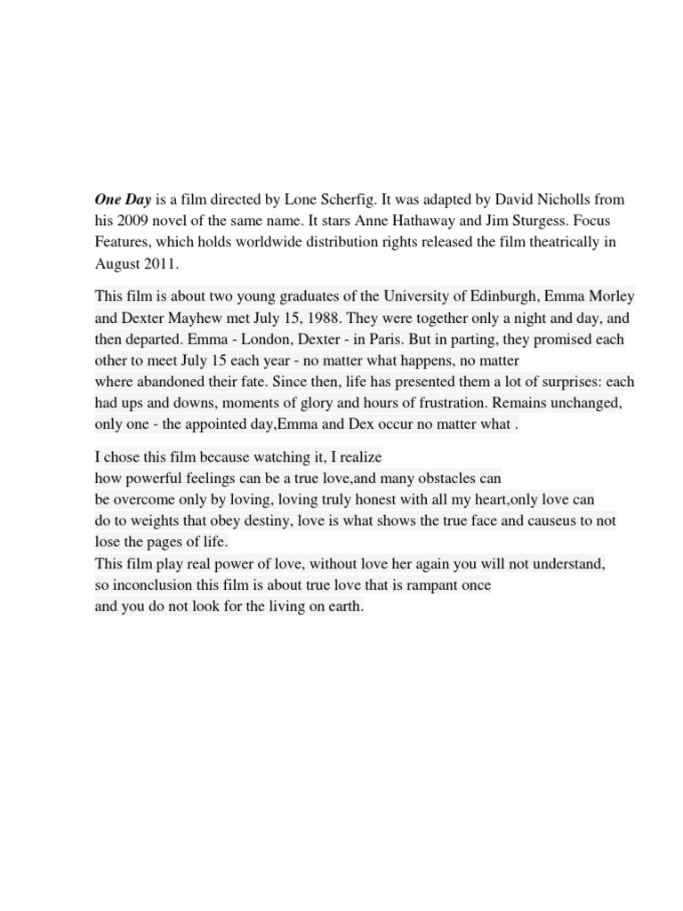 One Day: A Tale of Timeless Love | PDF