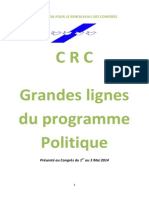 Grandes lignes du programme  Politique Du parti CRC 