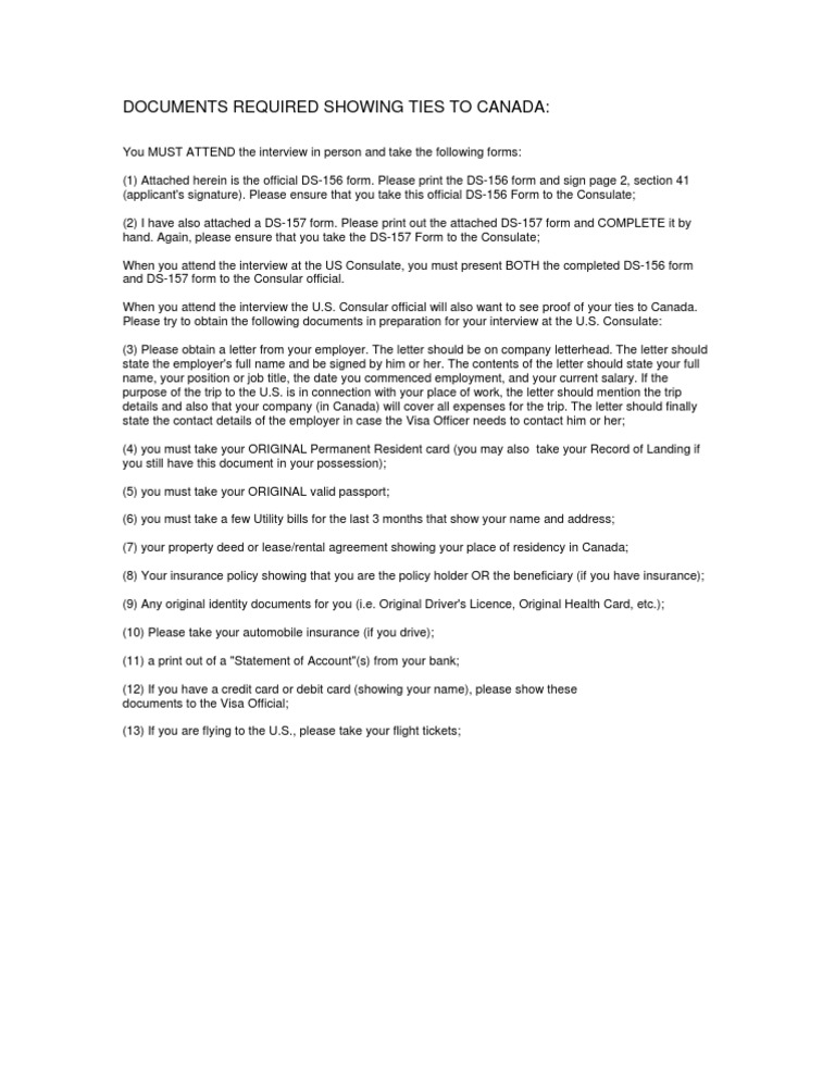 Required Documents for U.S. Visa Interview | PDF