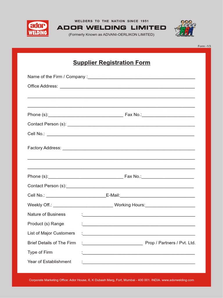 Supplier Registration Form PDF