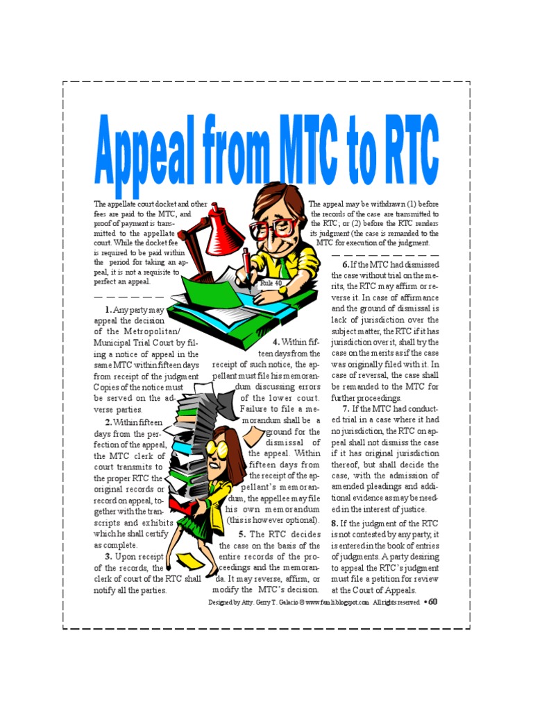 Appeal From MTC To RTC in Civil Cases PDF Appeal Remand (Court