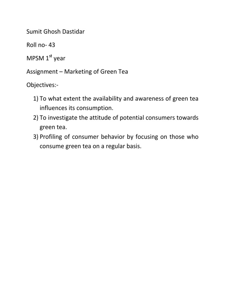 Questionnaire For Green Tea Survey