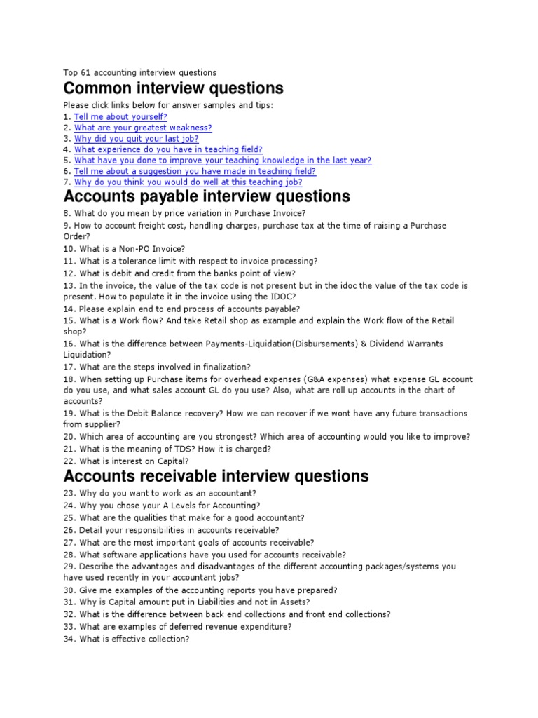 Top 61 Accounting Interview Questions PDF Cost Accounting Bookkeeping