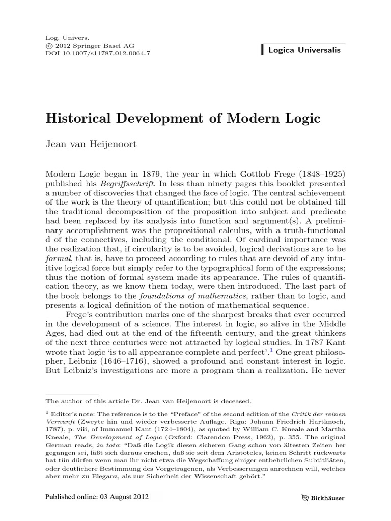 (Jean Van Heijenoort) Historical Development of Modern Logic | PDF ...