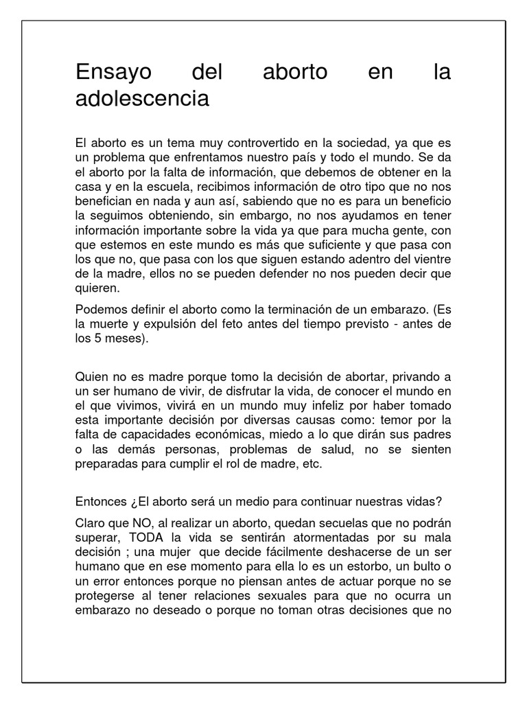 Ensayo Del Aborto en La Adolescencia