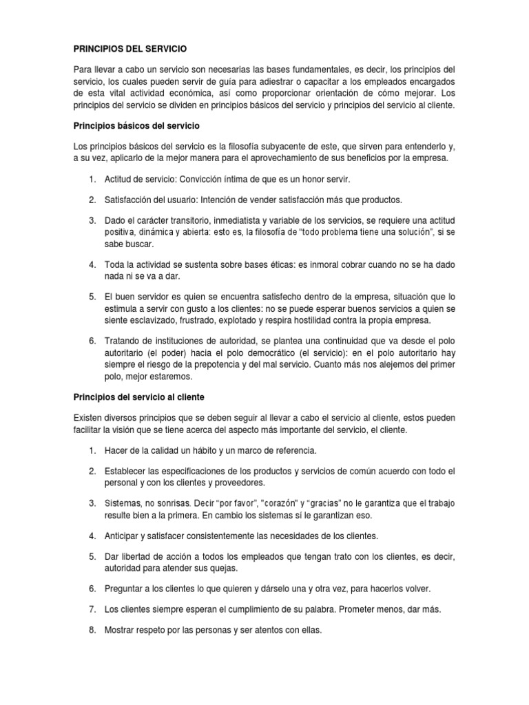 Principios Del Servicio Descargar Gratis Pdf Servicio Al Cliente