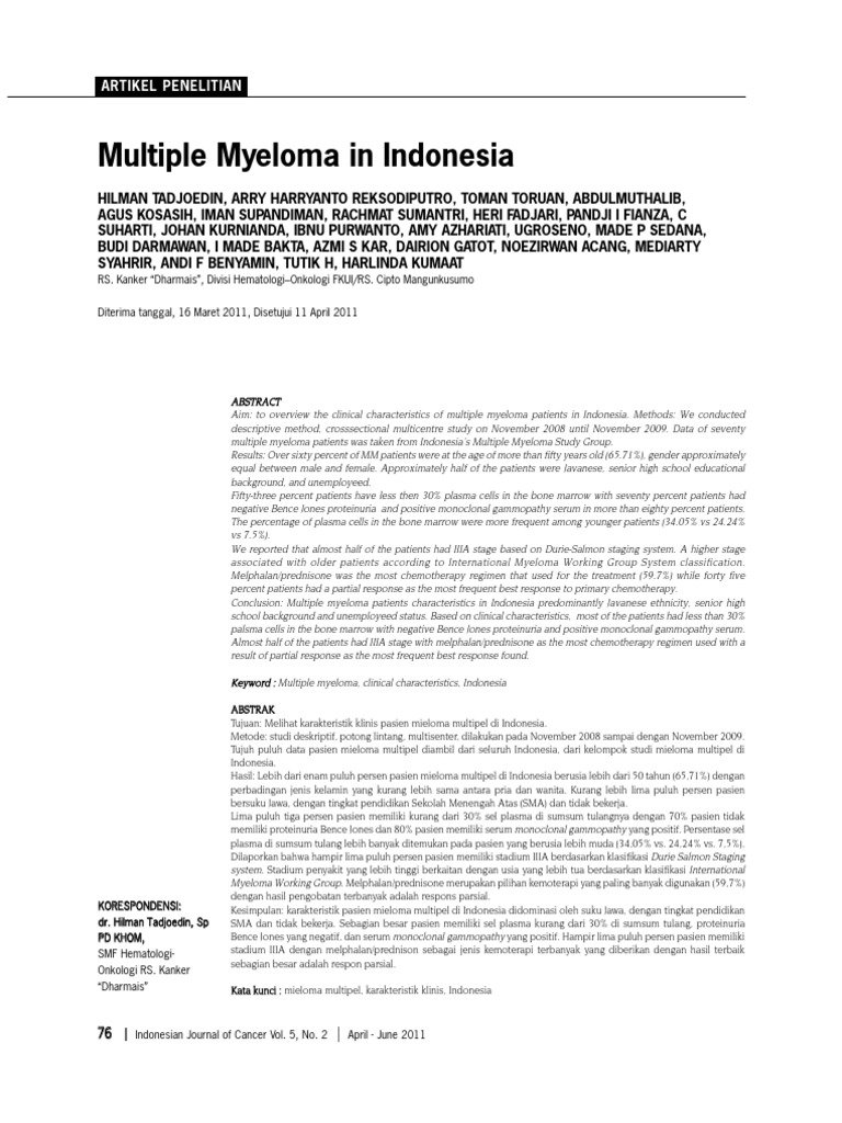 Multiple Myeloma In Indonesia Multiple Myeloma Chemotherapy - 