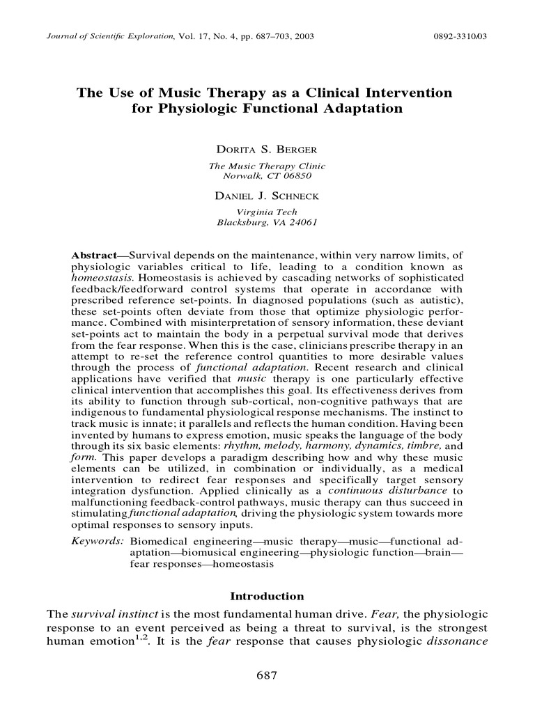 The Use of Music Therapy As A Cilnical Intervention For Physiologic ...