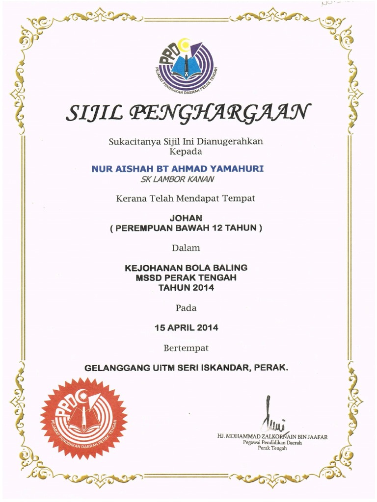 Contoh Sijil Penghargaan Pdf