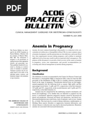 Anemia In Pregnancy Acog 2008 Anemia Folic Acid