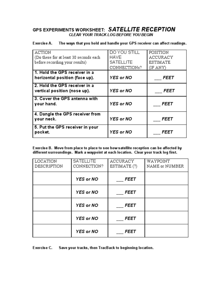 Gps Satellite Reception Worksheet | PDF
