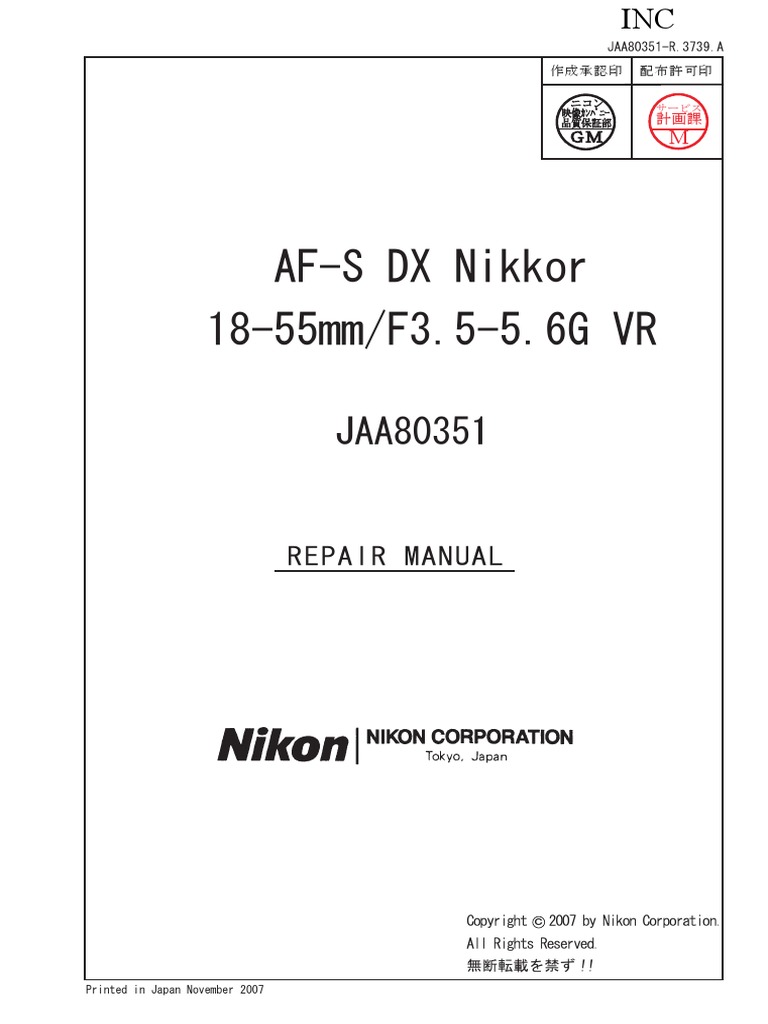 Nikkor 1855mm Lens Repair Manual PDF Camera Lens Electrical