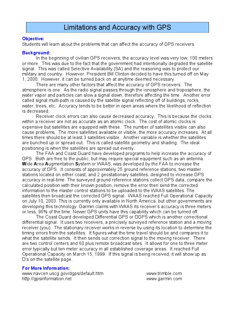 Limitations Accuracy PDF Global Positioning System