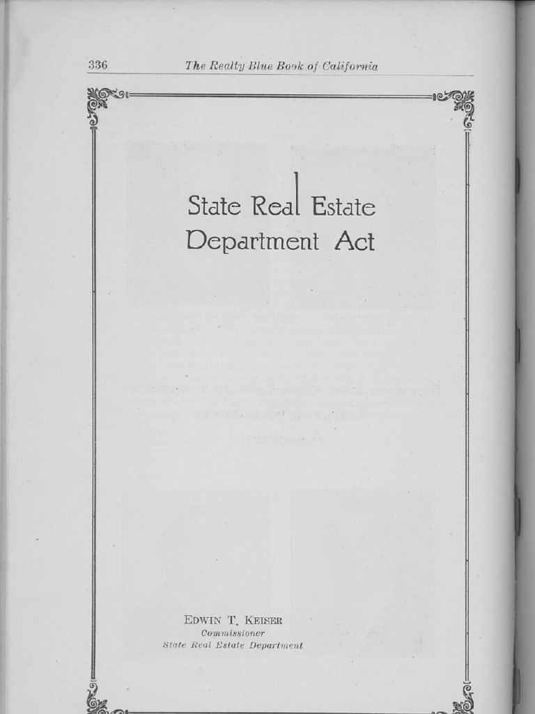 California Real Estate Department Act of 1919 in Effect 1923 PDF Real Estate Broker Real