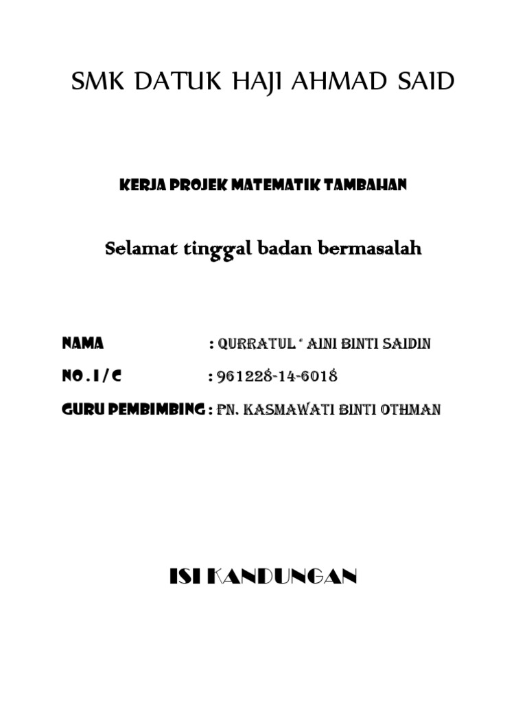 Kerja Projek Matematik Tambahan Statistik Kerja Projek Matematik Tambahan Doc Kerja Projek Matematik Tambahan 2016 Siapa Mahu Popcorn Chegu Abul Academia Edu The Unknown Girl Number1