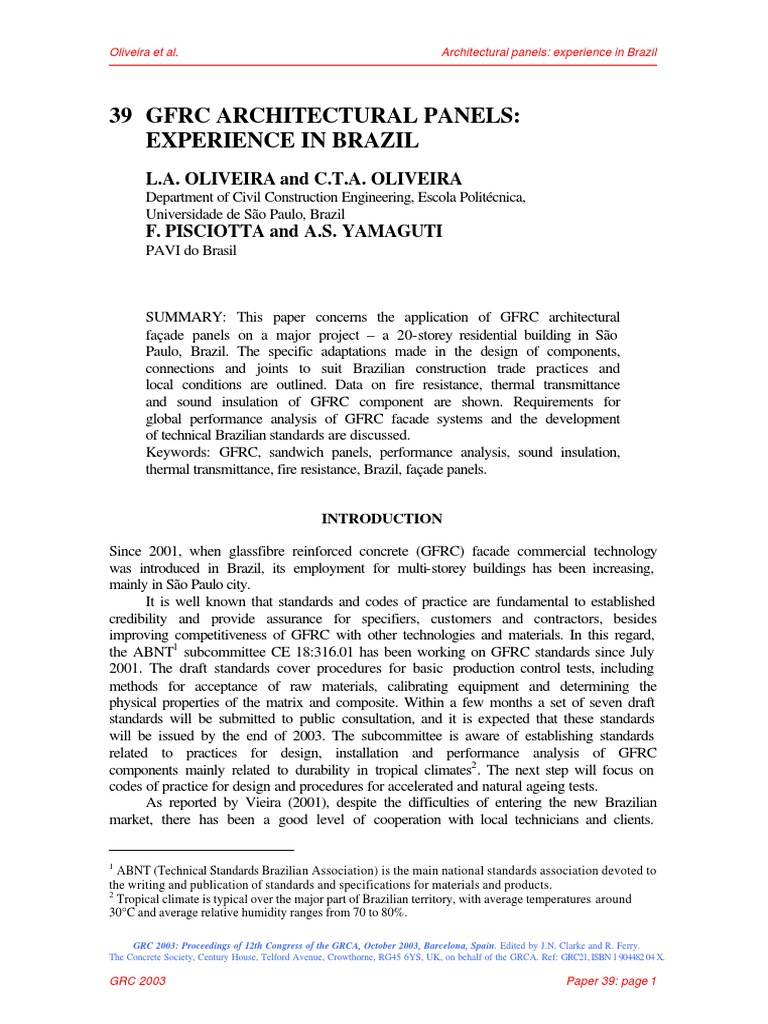 Gfrc Panels Pdf Thermal Insulation Engineering Tolerance