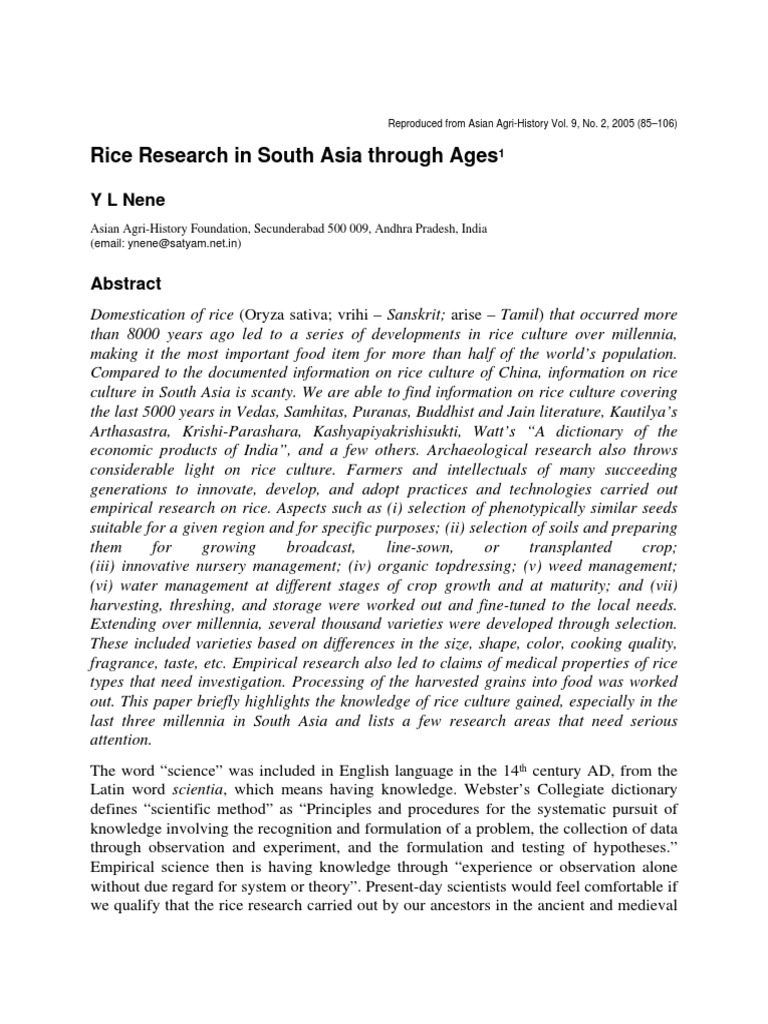 Rice Research in South Asia Through Ages | PDF