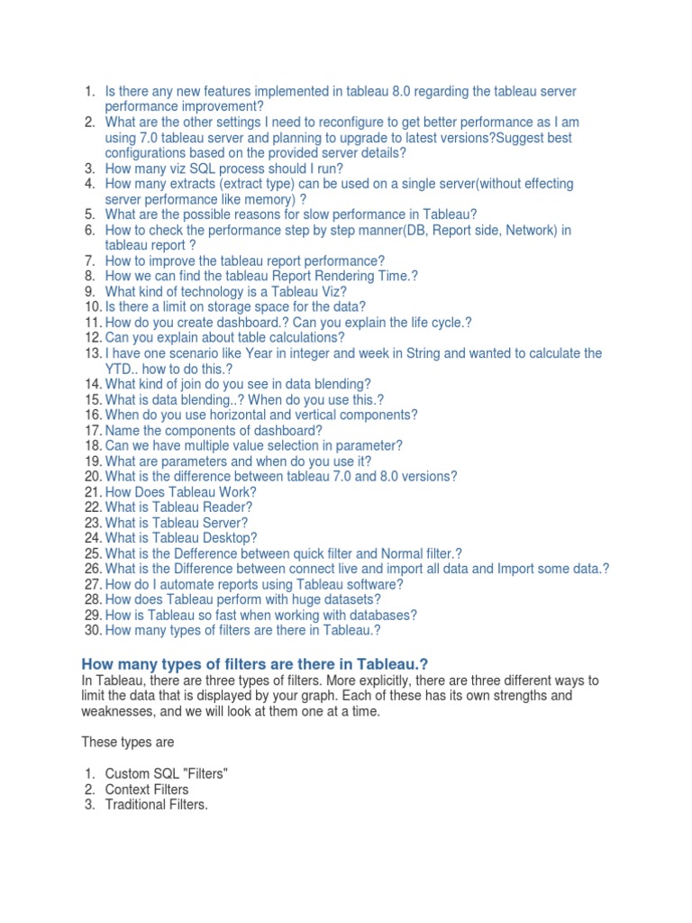 Tableau Questions | PDF | Sql | Server (Computing)