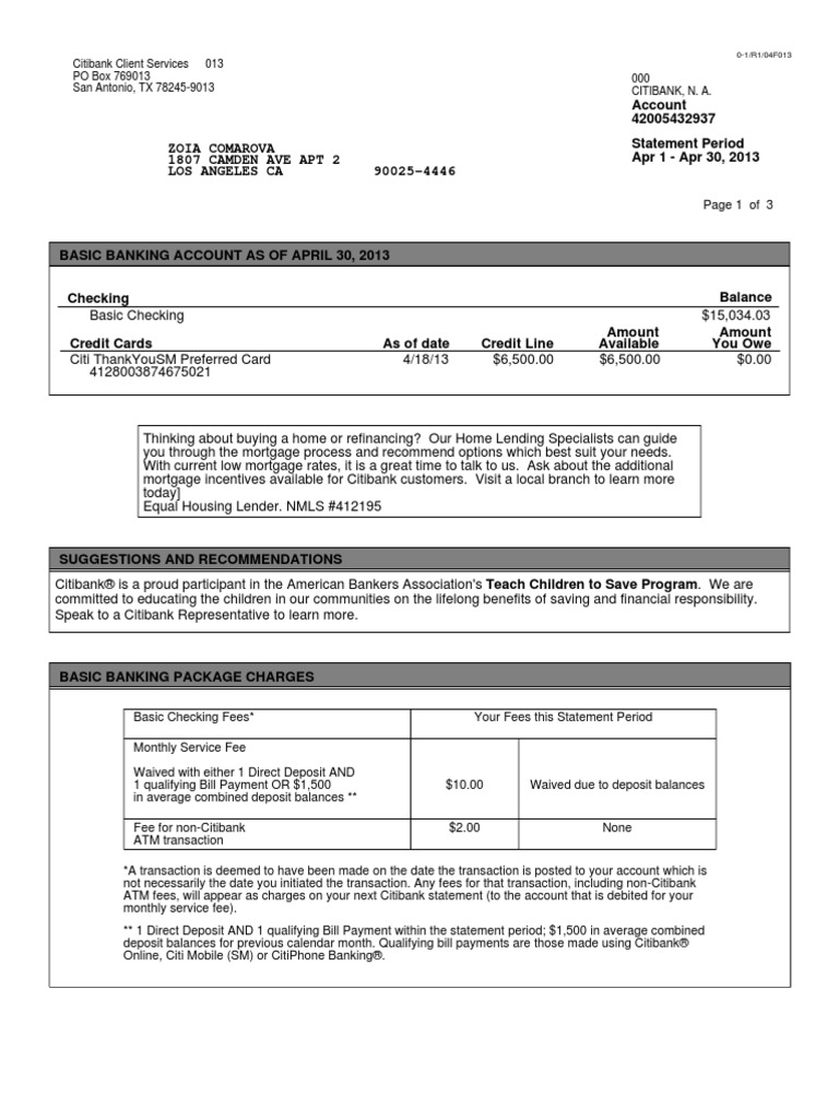 Bank Statement 4 | Citibank | Financial Transaction