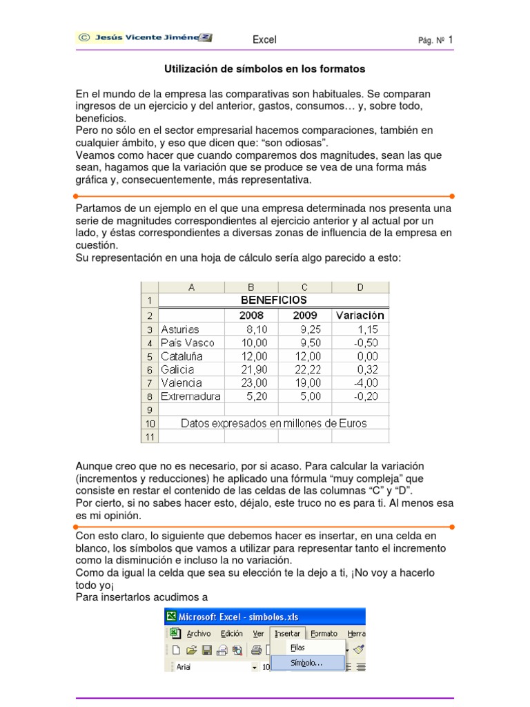 Símbolos y su uso en Excel | PDF | Microsoft Excel | Hoja de cálculo