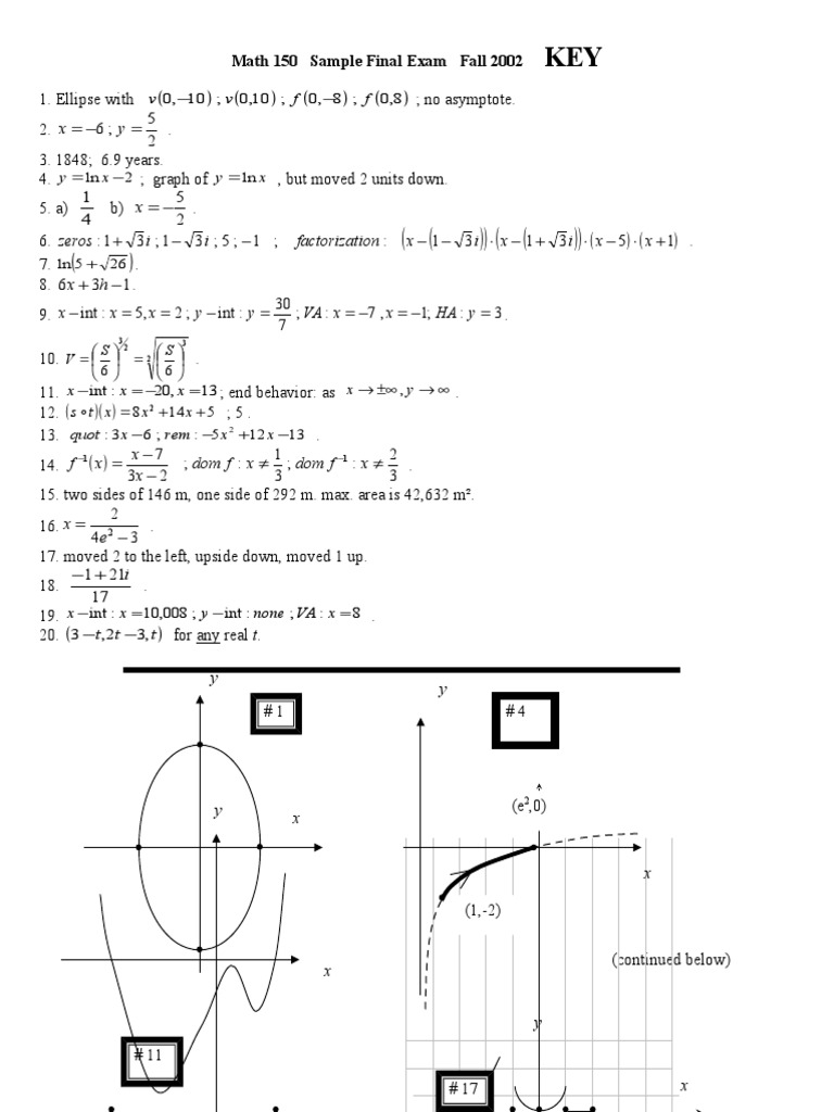 Math 150 Fall 2002 Final Exam Key | PDF | Teaching Methods & Materials ...
