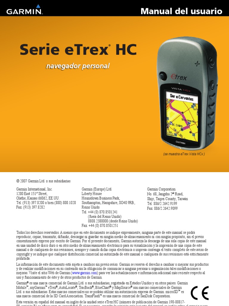 Manual Garmin Etrex Vista HCX | PDF | Brújula | Puntero (Programación
