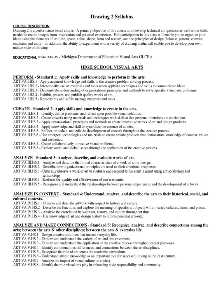 Drawing 2 Syllabus 1314 3rd Tri Drawing The Arts
