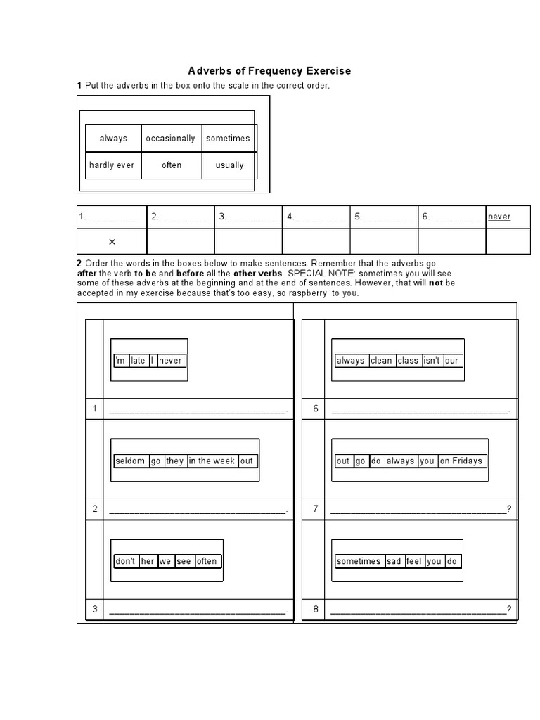 Frequency Adverbs Exercise Guide | PDF | Adverb | Philology