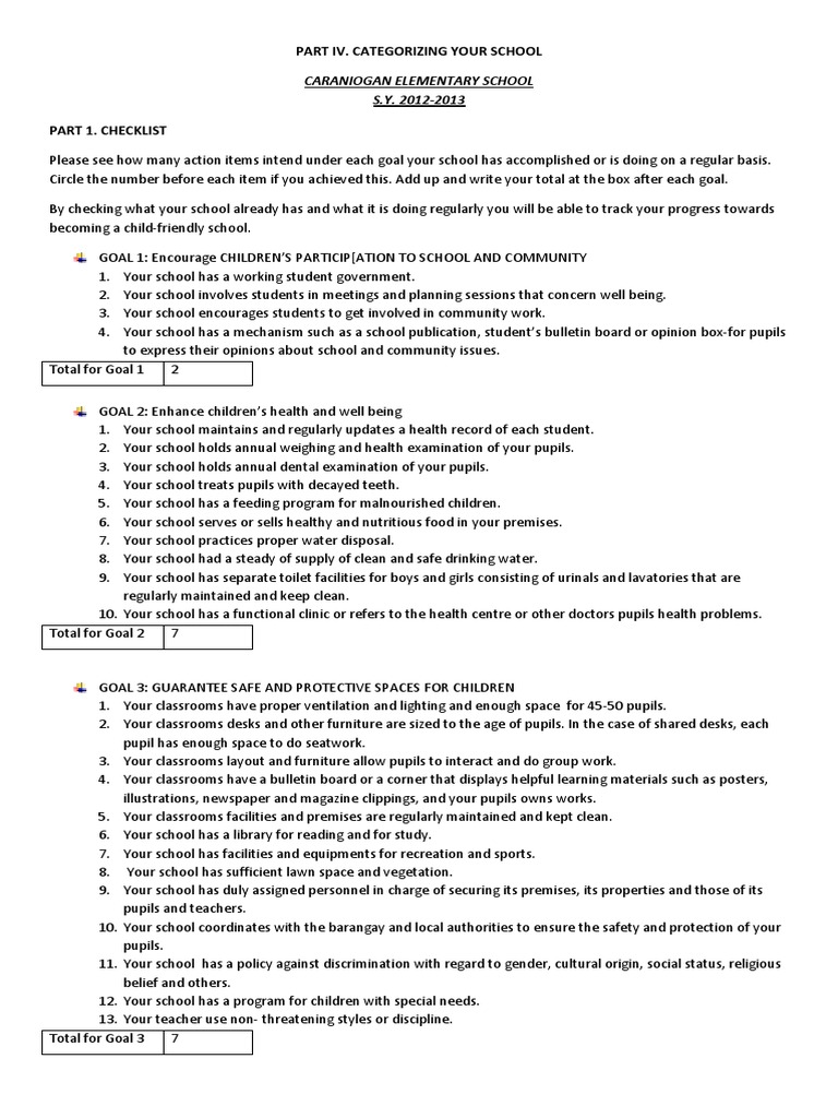 SelfAssessment Checklist for Child Friendly Literacy Teachers