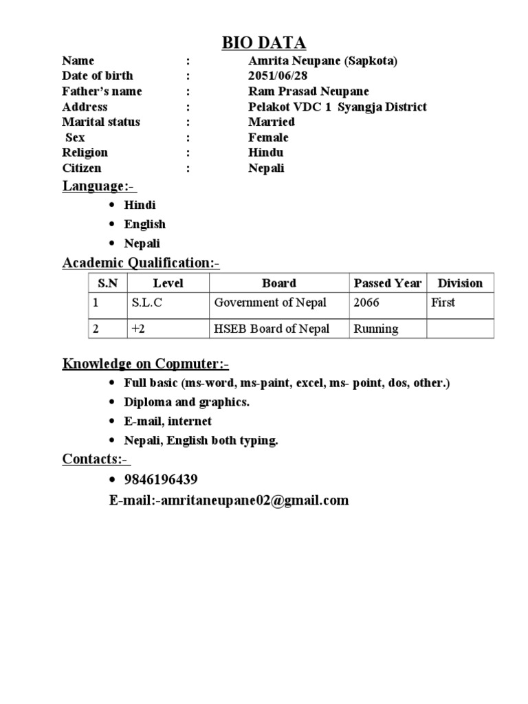 Bio Data | PDF
