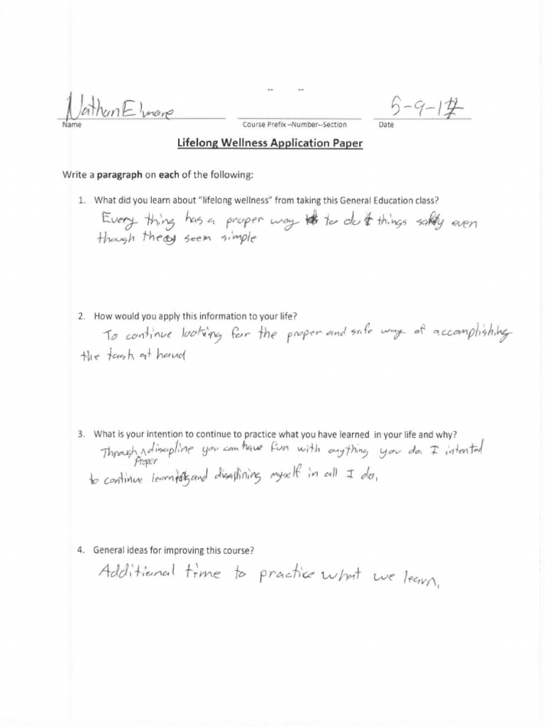 Lifelong Wellness Reflection | PDF