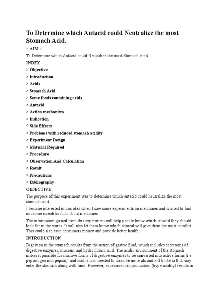 To Determine Which Antacid Could Neutralize The Most Stomach Acid PDF Heartburn Peptic Ulcer