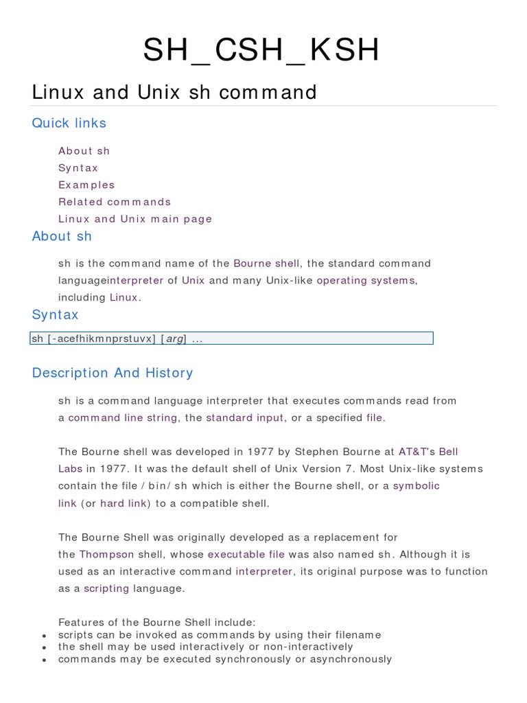 SH CSH KSH | PDF | Command Line Interface | Parameter (Computer ...
