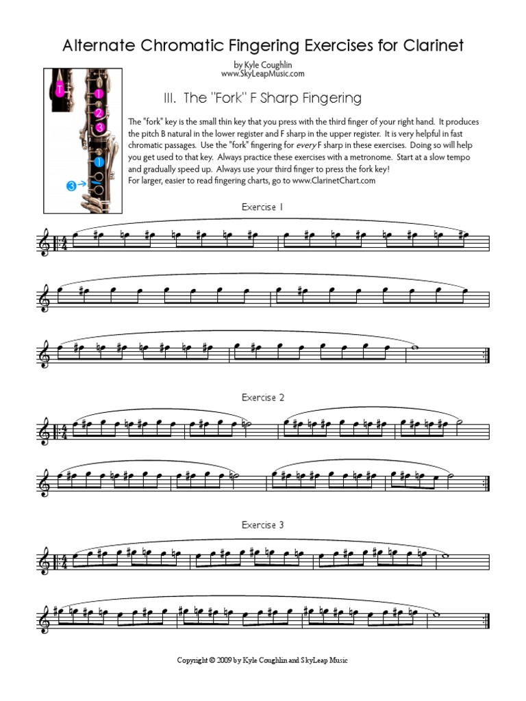 Alternate Chromatic Fingering Exercises For III. The "Fork" F