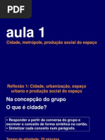 Cidade, metrópole, produção social do espaço