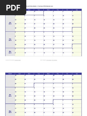 2014 Weekly Calendar