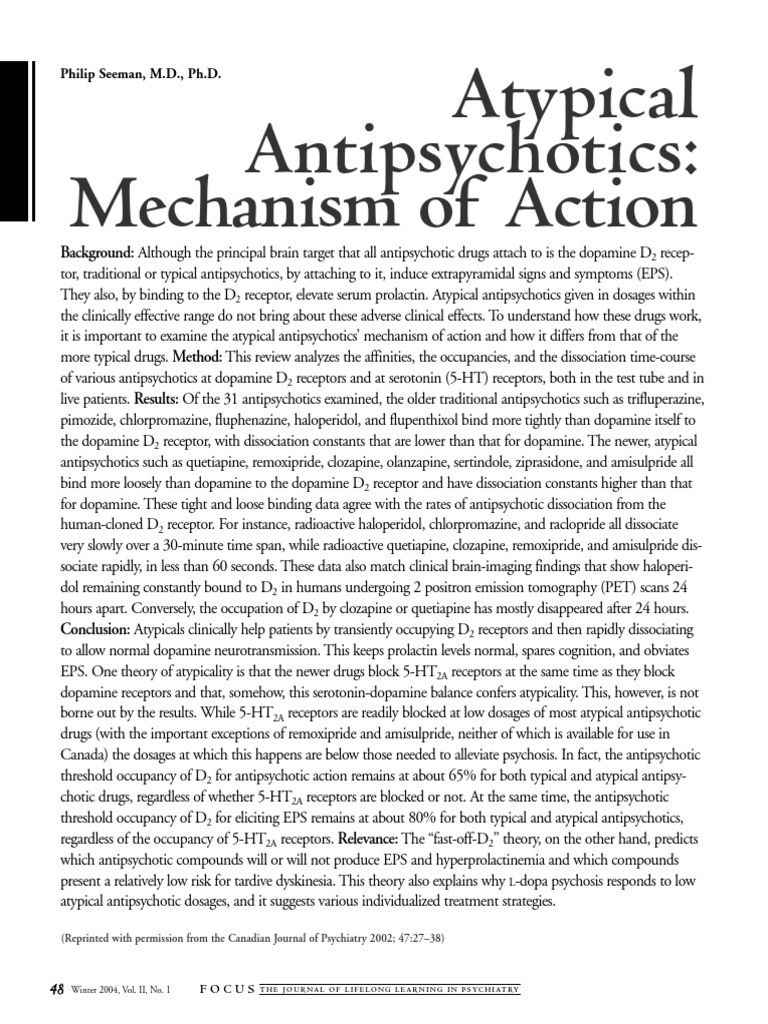 Mechanism of Action of Atypical Antipsychotics | PDF | Atypical ...