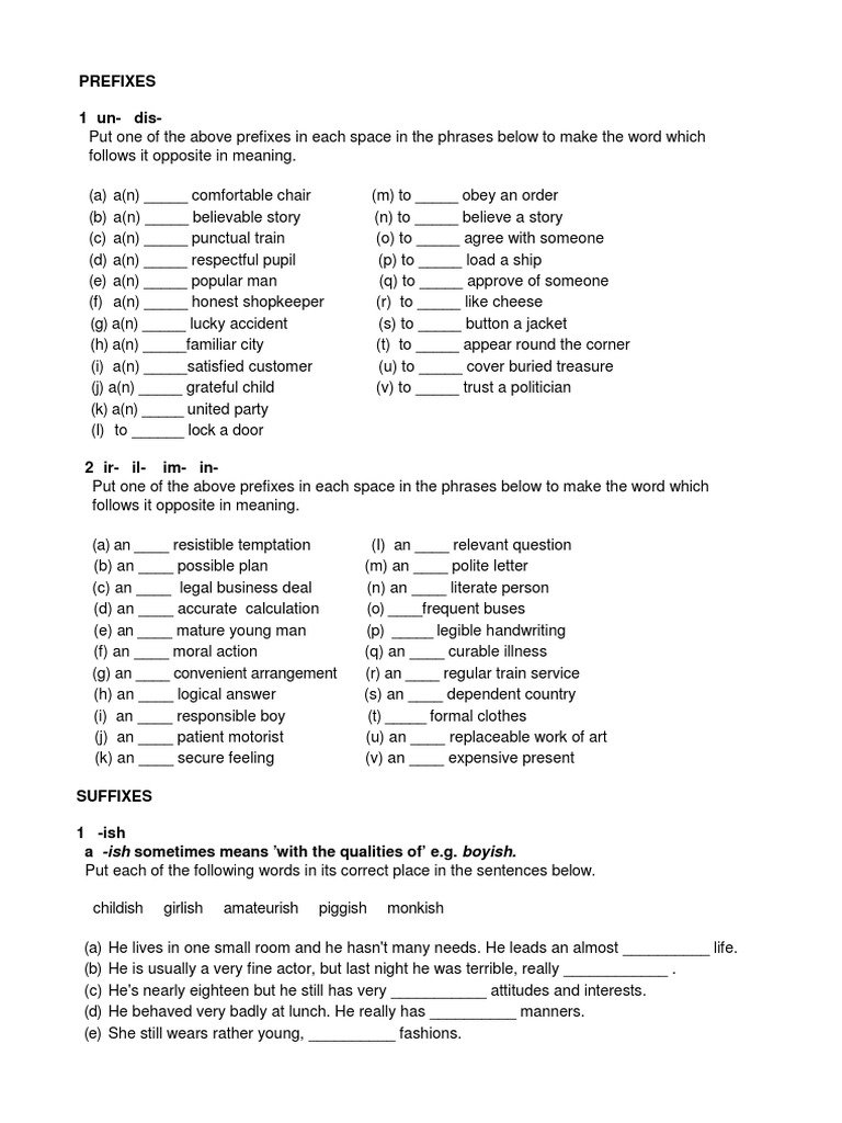 Prefixes and Suffixes in Word Formation | PDF | Adjective | English ...