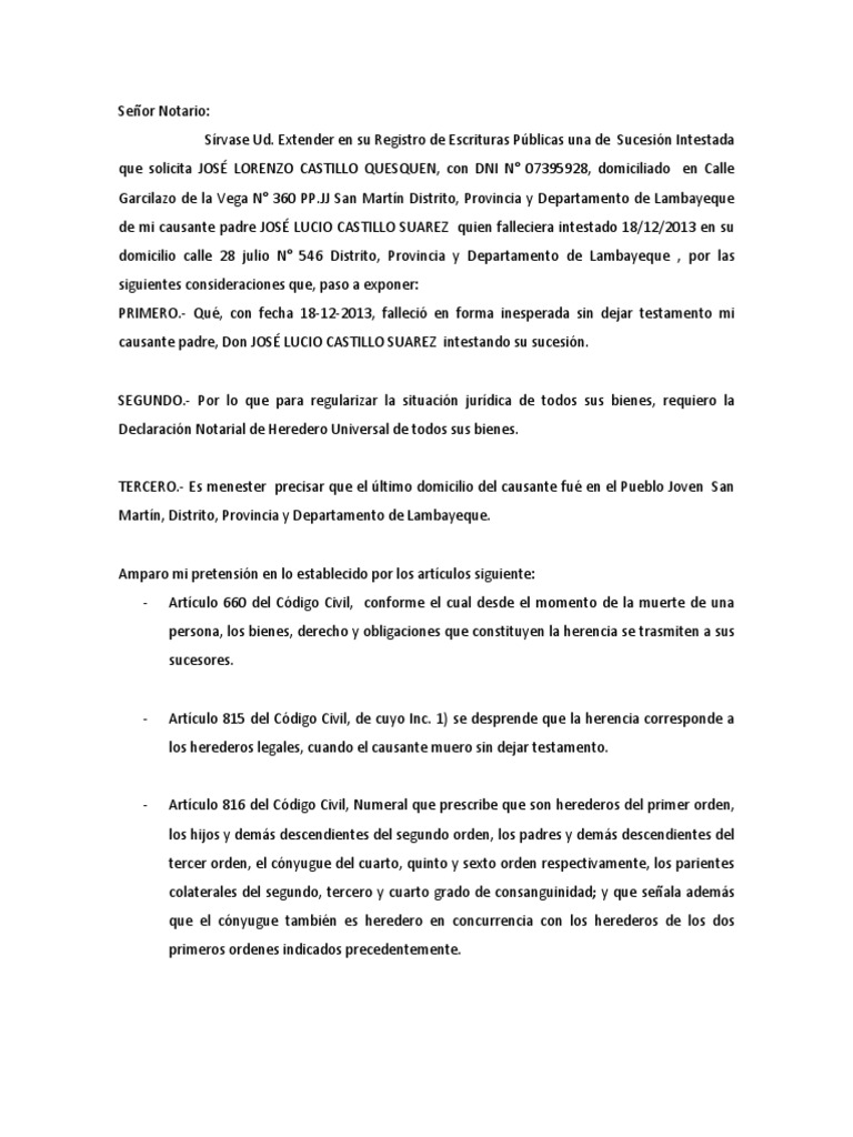 Carta Notarial Herencia Voluntad y testamento