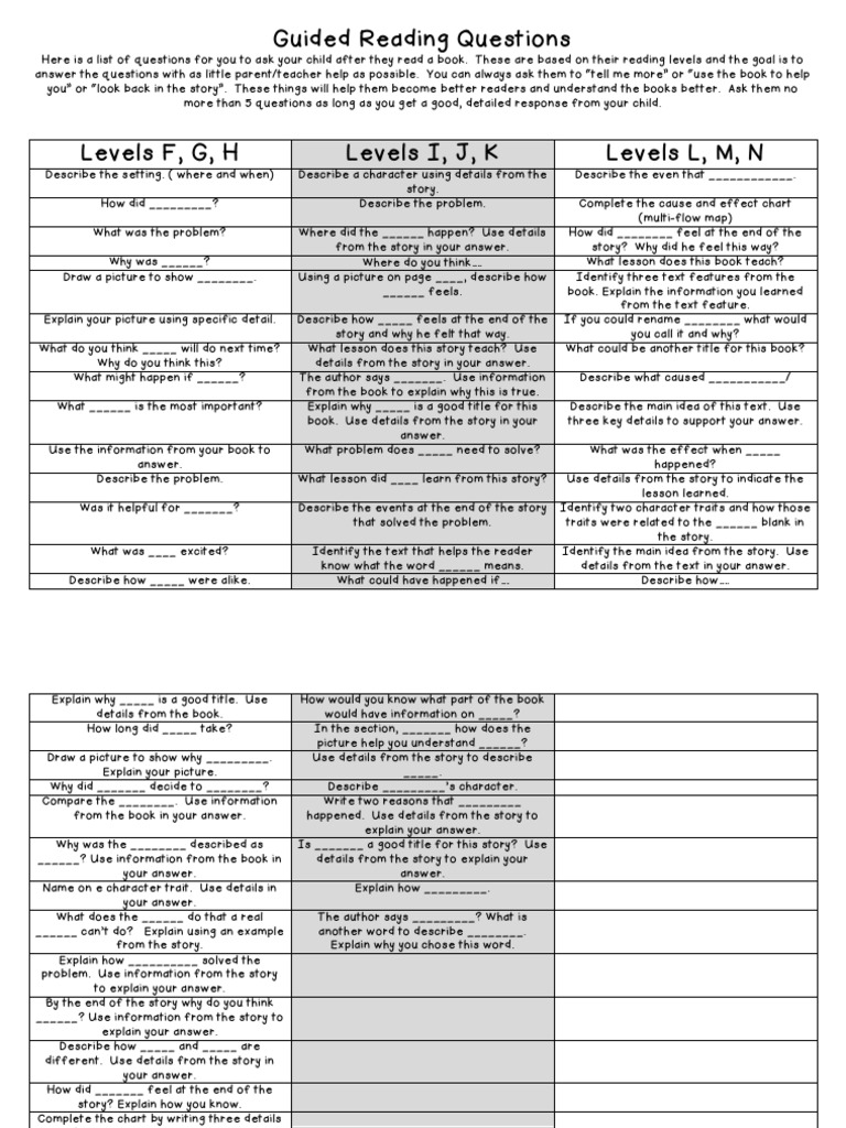 Guided Reading Questions for Kids | PDF | Reading (Process) | Cognition