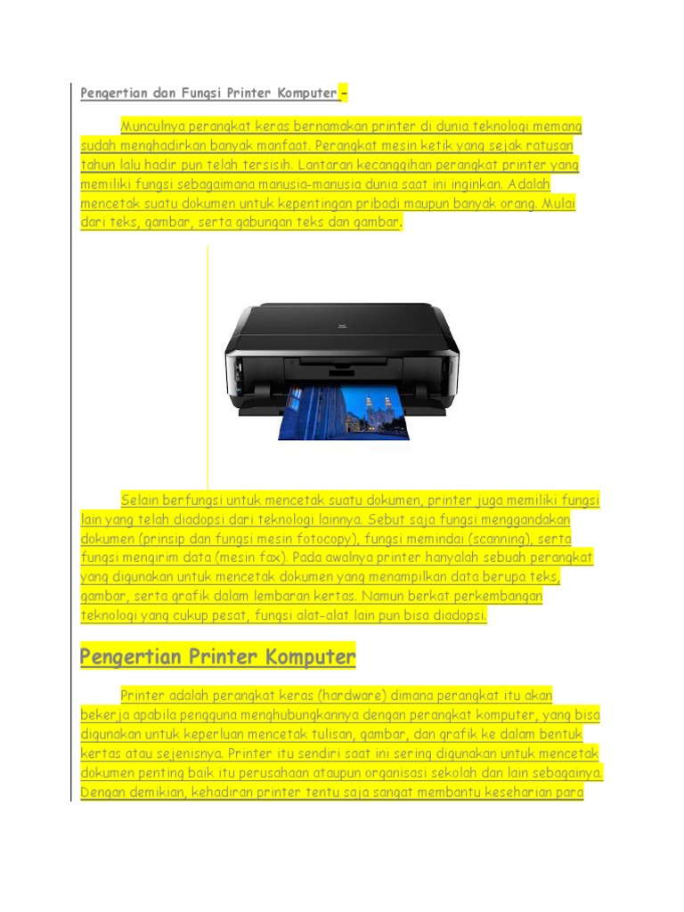Pengertian Dan Fungsi Printer Komputer 3A | PDF