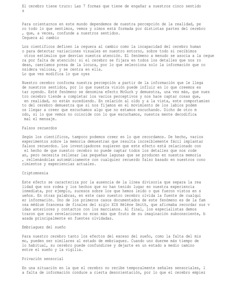 Las 7 Formas Que Tiene de Engañar A Nuestros Cinco Sentidos | PDF ...