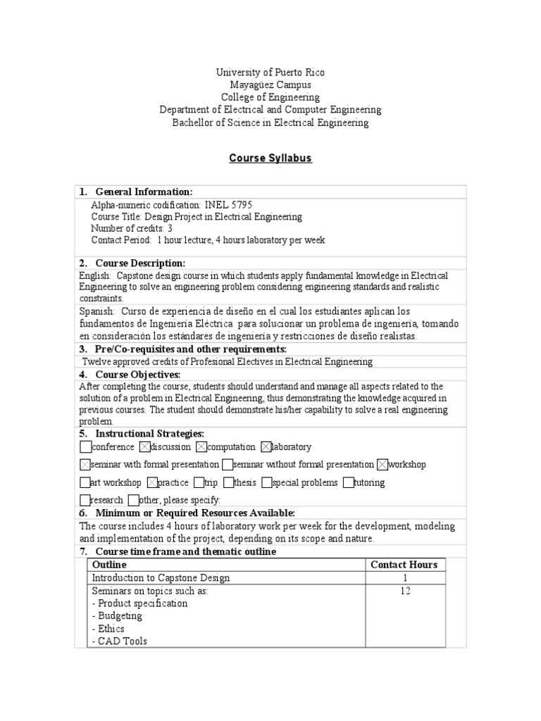 Syllabus Capstone INEL PDF Engineering Science And Technology