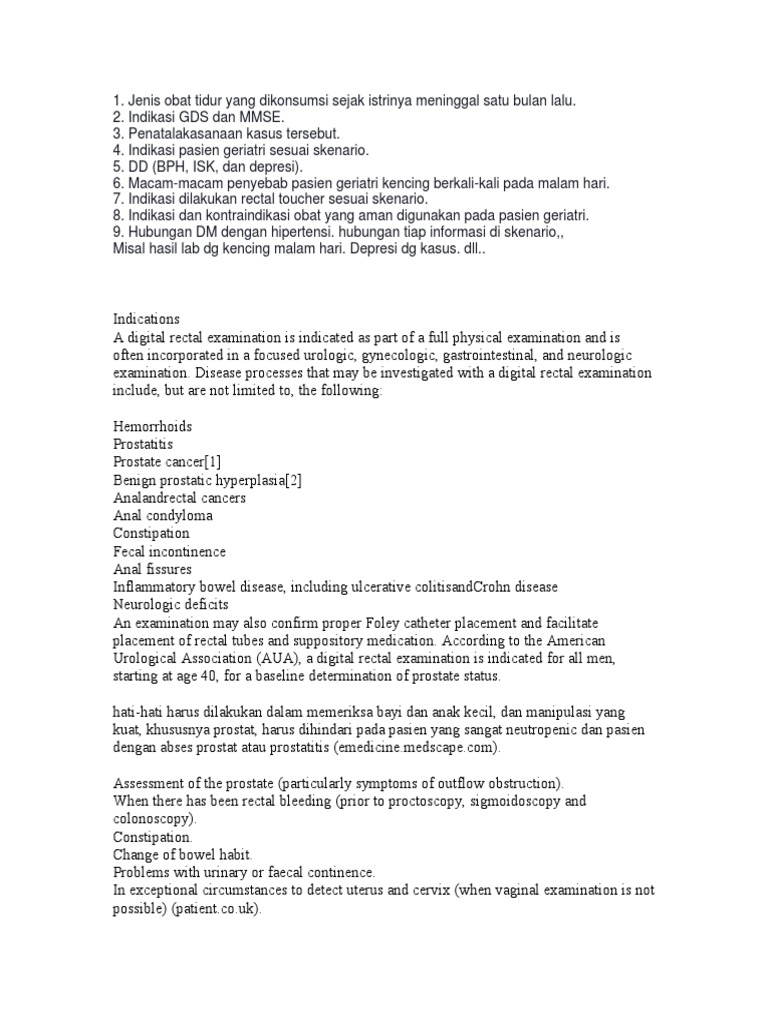 Indications Of Digital Rectal Examination PDF Urination Urinary