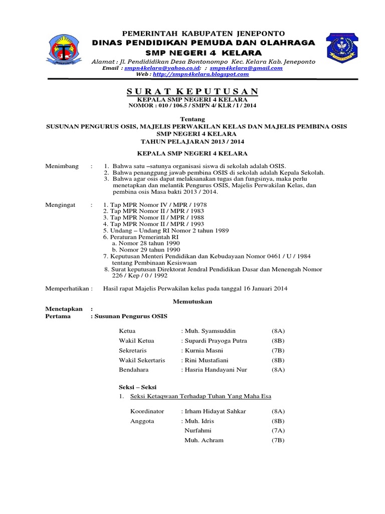 Sk Kepengurusan Osis Kumpulan Kunci Jawaban Buku