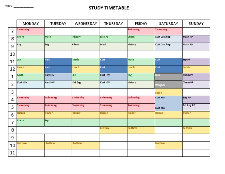 Weekly Study Timetable for Students | PDF | Wellness