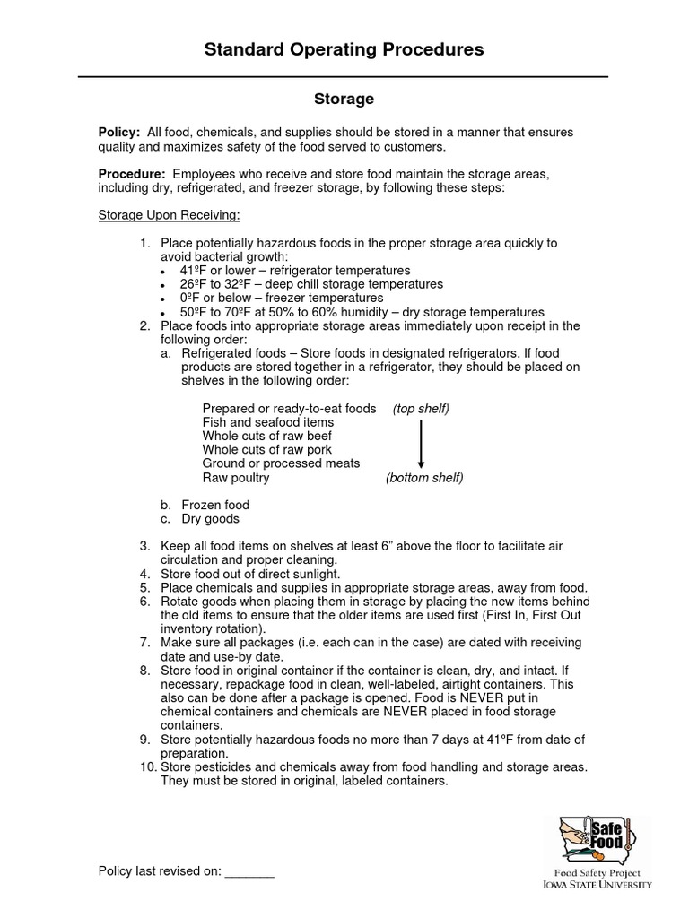 SOP Storage PDF Refrigerator Shelf Life